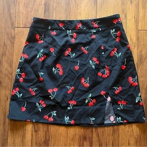 Shein cherry skirt black cherry skirt black skirt black mini skirt